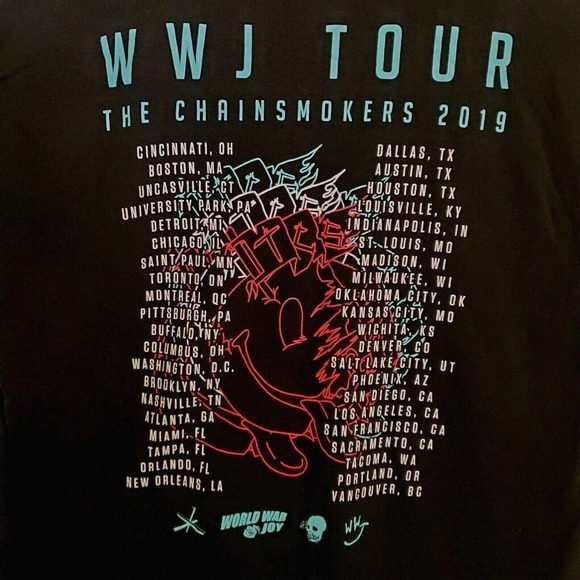 The Chainsmokers WWJ Tour 2019 Concert T-Shirt Size Large Black 2-sided - Picture 7 of 10